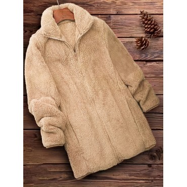 Zip Up Solid Teddy Coat, Casual Long Sleeve Winter Outerwear, Women's Clothing Zip Up Solid Teddy Coat, Casual Long Sleeve Winter Outerwear, Women's Clothing