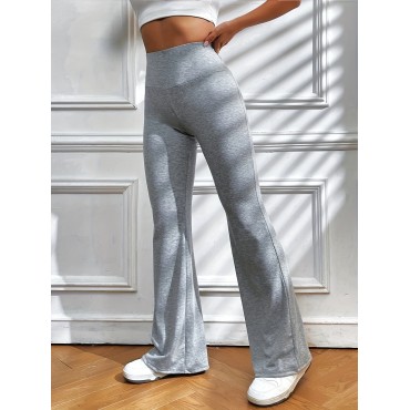 Solid Elastic Flare Leg Pants, Casual Loose Pants For Spring & Fall, Women's Clothing Solid Elastic Flare Leg Pants, Casual Loose Pants For Spring & Fall, Women's Clothing