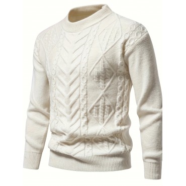 Men's Stylish Solid Knitted Pullover, Casual Mid Stretch Breathable Long Sleeve Crew Neck Top For City Walk Street Hanging Outdoor Activities Men's Stylish Solid Knitted Pullover, Casual Mid Stretch Breathable Long Sleeve Crew Neck Top For City Walk Street Hanging Outdoor Activities