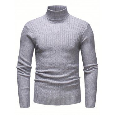 All Match Knitted Solid Sweater, Men's Casual Warm High Stretch Turtleneck Pullover Sweater For Men Fall Winter All Match Knitted Solid Sweater, Men's Casual Warm High Stretch Turtleneck Pullover Sweater For Men Fall Winter
