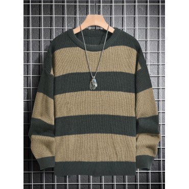 Trendy Men's Color Block Knitted Sweater - Warm And Comfortable Loose Pullover For Stylish Men Trendy Men's Color Block Knitted Sweater - Warm And Comfortable Loose Pullover For Stylish Men