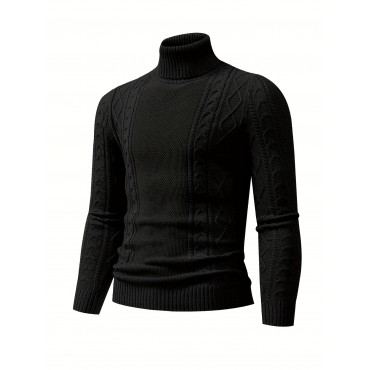 Men's Plain Turtleneck Sweater, Trendy High Stretch Fashion Comfy Thermal Tops Men's Plain Turtleneck Sweater, Trendy High Stretch Fashion Comfy Thermal Tops