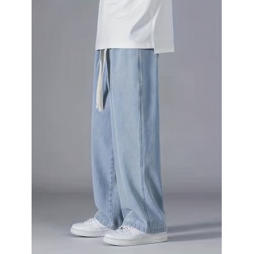 Wide Leg Cotton Jeans, Men's Casual Street Style Loose Fit Denim Pants For Spring Summer Wide Leg Cotton Jeans, Men's Casual Street Style Loose Fit Denim Pants For Spring Summer