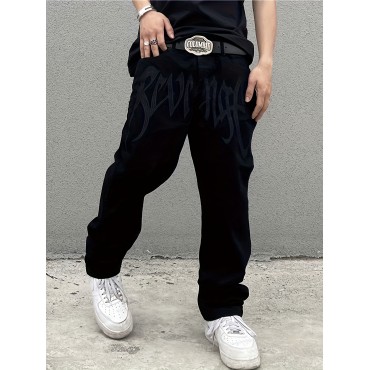 Y2k Loose Fit Jeans, Men's Casual Street Style Baggy Jeans For Fall Winter Y2k Loose Fit Jeans, Men's Casual Street Style Baggy Jeans For Fall Winter