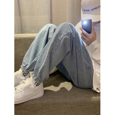 Men's Vintage Denim Jeans, Casual Streetwear Slightly Stretch Breathable Loose Joggers For Outdoor Spring Fall Men's Vintage Denim Jeans, Casual Streetwear Slightly Stretch Breathable Loose Joggers For Outdoor Spring Fall