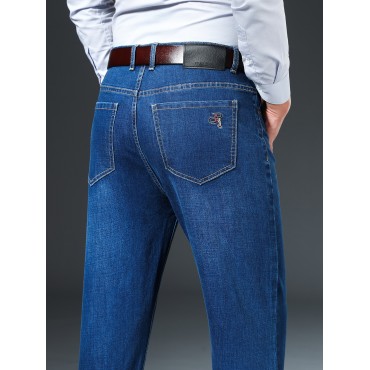 Men's Stylish Comfy Solid Fleece Denim Trousers With Pockets, Causal Breathable Slim-fit Jeans For City Walk Street Hanging Outdoor Activities Men's Stylish Comfy Solid Fleece Denim Trousers With Pockets, Causal Breathable Slim-fit Jeans For City Walk Street Hanging Outdoor Activities