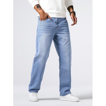 Men's Classic Design Loose Fit Distressed Jeans, Casual Street Style Denim Pants For The Four Seasons Men's Classic Design Loose Fit Distressed Jeans, Casual Street Style Denim Pants For The Four Seasons