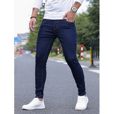 Contrast Stitching Slim Fit Jeans, Men's Casual Street Style Mid Stretch Denim Pants For Spring Summer Contrast Stitching Slim Fit Jeans, Men's Casual Street Style Mid Stretch Denim Pants For Spring Summer
