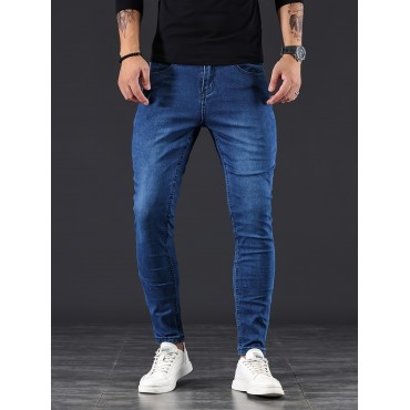 Men's Slim Fit Jeans, Street Style Distressed Medium Stretch Denim Pants Men's Slim Fit Jeans, Street Style Distressed Medium Stretch Denim Pants