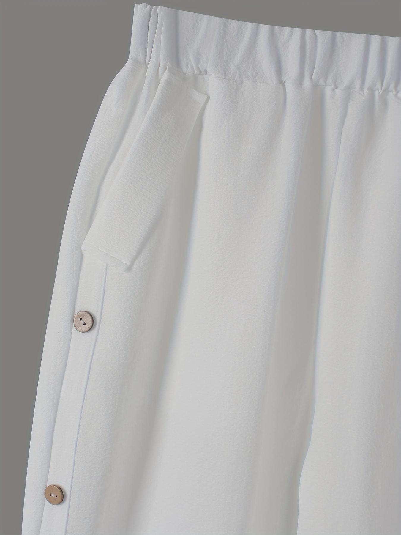 solid side breasted cropped pants casual pocket elastic waist pants womens clothing details 13