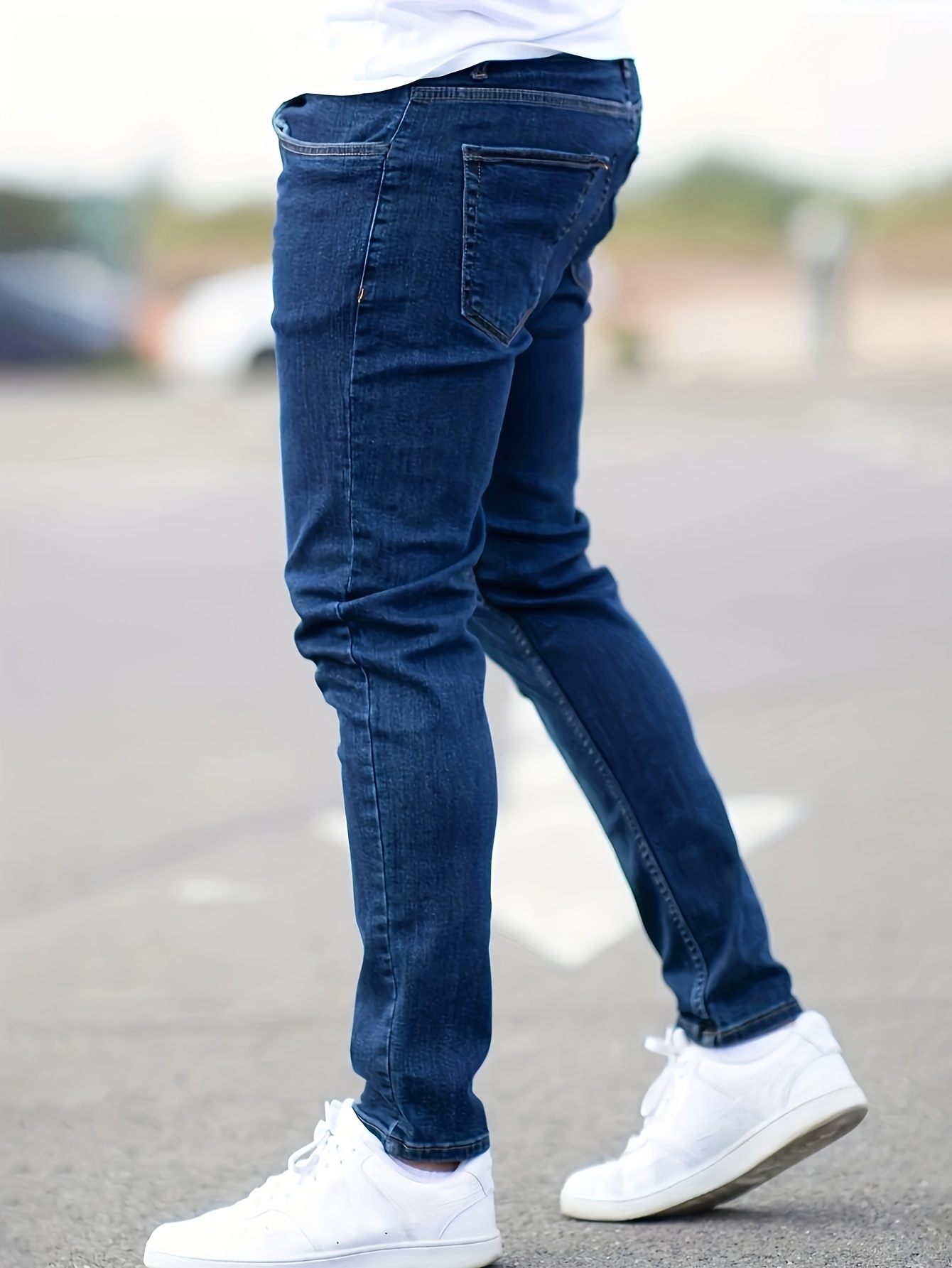 slim fit cotton jeans mens casual solid color mid stretch denim pants for spring summer details 7
