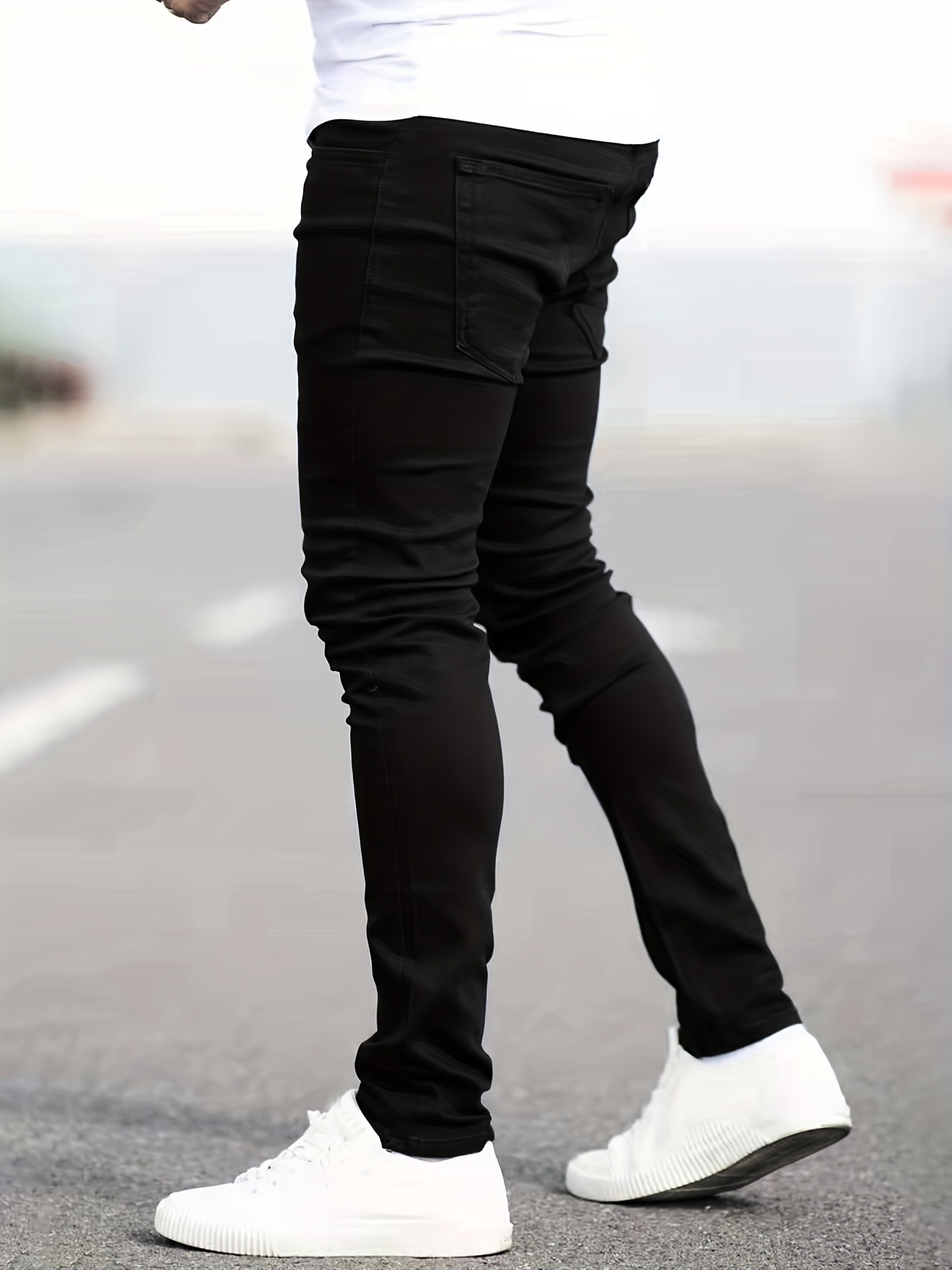 slim fit cotton jeans mens casual solid color mid stretch denim pants for spring summer details 17